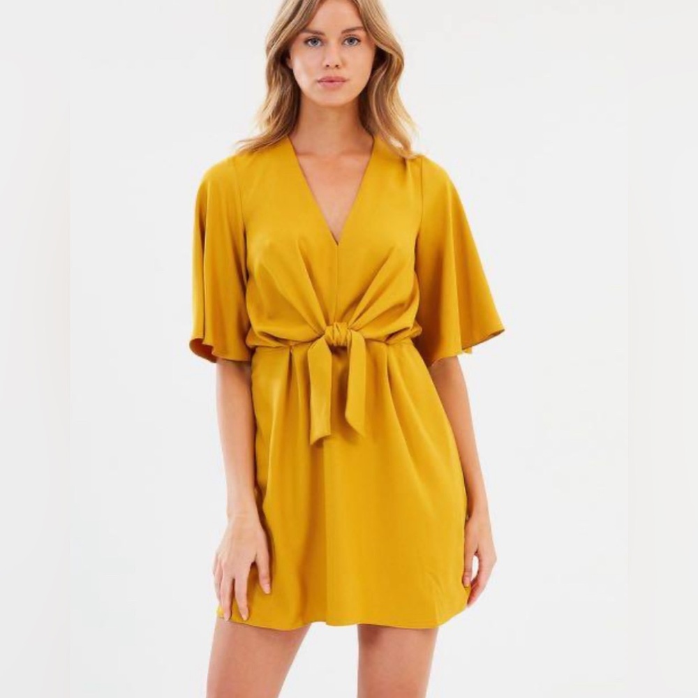 Black Tape Golden Yellow Tie Front Dress